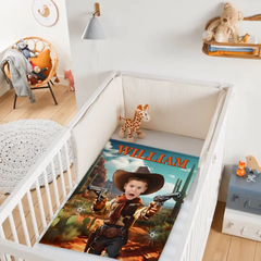 Free shipping✈️Cowboy Boys Blanket with Photo, Personalized Western Boy Blanket Custom Cowboy Gifts for Boys