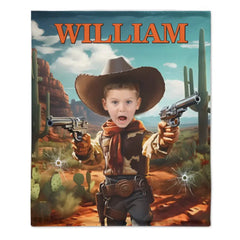 Free shipping✈️Cowboy Boys Blanket with Photo, Personalized Western Boy Blanket Custom Cowboy Gifts for Boys