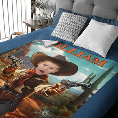 Free shipping✈️Cowboy Boys Blanket with Photo, Personalized Western Boy Blanket Custom Cowboy Gifts for Boys