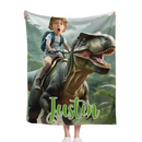 Custom Name Photo Blanket Personalized Paw Boy Riding Dinosaur Blanket - Joliny