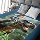 Custom Name Photo Blanket Personalized Paw Boy Riding Dinosaur Blanket - Joliny
