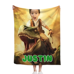 Free Shipping✈️Custom Blankets PersonalizedPaw Boy Ride Dinosaur Blankets