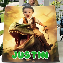 Free Shipping✈️Custom Blankets PersonalizedPaw Boy Ride Dinosaur Blankets