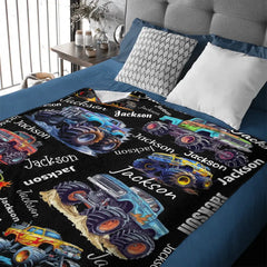 Free shipping✈️Monster Trucks Cars Motorcycles Collection - Customized Kids Name Blanket