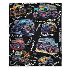 Free shipping✈️Monster Trucks Cars Motorcycles Collection - Customized Kids Name Blanket