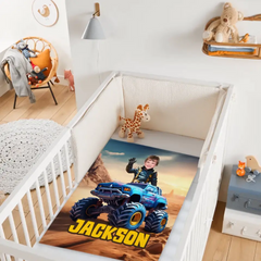 Free shipping✈️Monster Trucks Cars Motorcycles Collection - Customized Kids Name Blanket