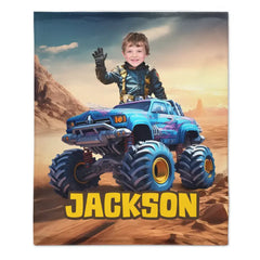 Free shipping✈️Monster Trucks Cars Motorcycles Collection - Customized Kids Name Blanket