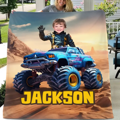 Free shipping✈️Monster Trucks Cars Motorcycles Collection - Customized Kids Name Blanket