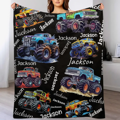 Free shipping✈️Monster Trucks Cars Motorcycles Collection - Customized Kids Name Blanket