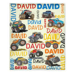 Free shipping✈️Monster Trucks Cars Motorcycles Collection - Customized Kids Name Blanket