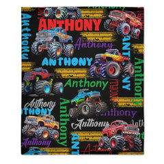 Free shipping✈️Monster Trucks Cars Motorcycles Collection - Customized Kids Name Blanket