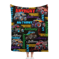 Free shipping✈️Monster Trucks Cars Motorcycles Collection - Customized Kids Name Blanket