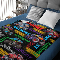 Free shipping✈️Monster Trucks Cars Motorcycles Collection - Customized Kids Name Blanket