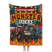 Monster Trucks Cars Motorcycles Collection - Customized Kids Name Blanket - Joliny