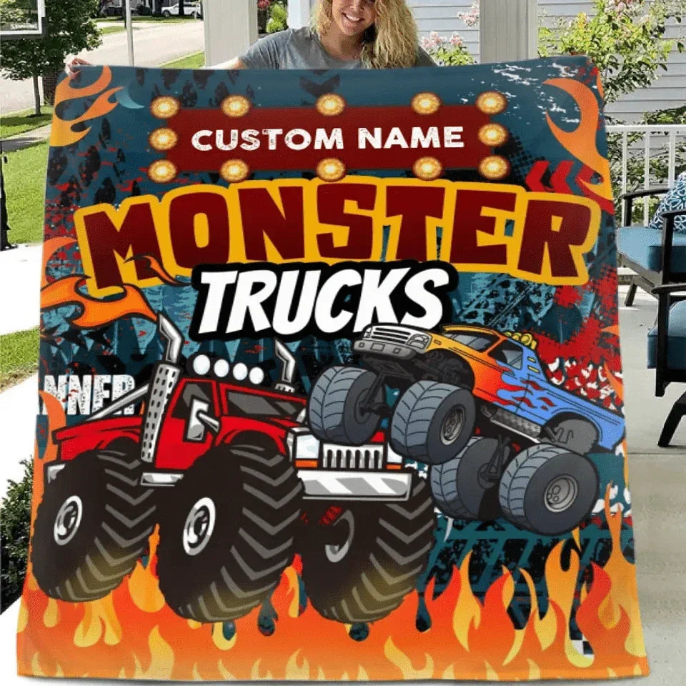 Monster Trucks Cars Motorcycles Collection - Customized Kids Name Blanket - Joliny