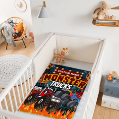 Free shipping✈️Monster Trucks Cars Motorcycles Collection - Customized Kids Name Blanket