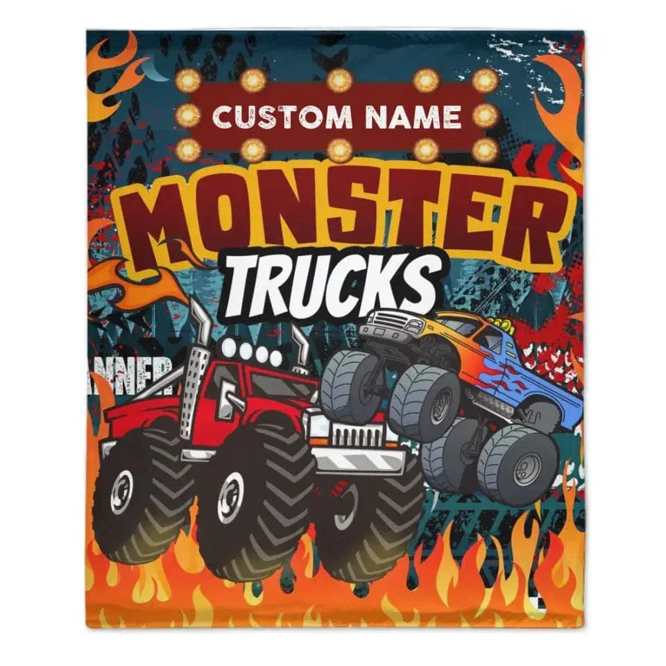 Monster Trucks Cars Motorcycles Collection - Customized Kids Name Blanket - Joliny