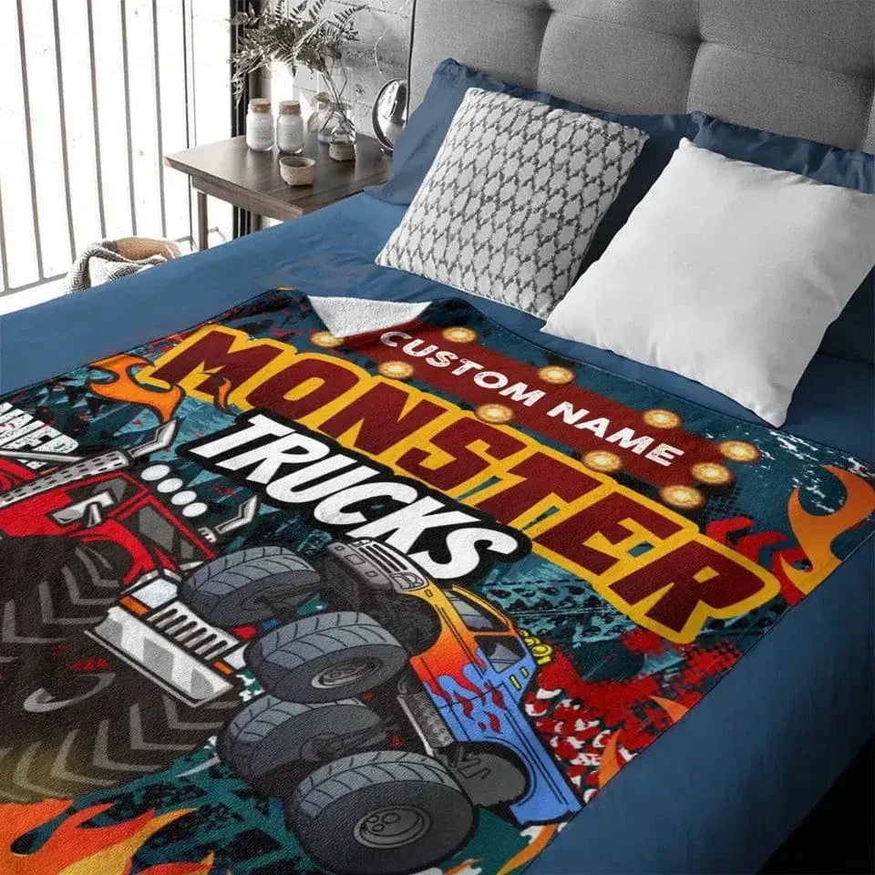 Monster Trucks Cars Motorcycles Collection - Customized Kids Name Blanket - Joliny
