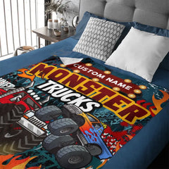 Free shipping✈️Monster Trucks Cars Motorcycles Collection - Customized Kids Name Blanket