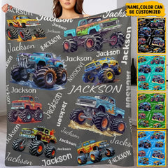 Free shipping✈️Monster Trucks Cars Motorcycles Collection - Customized Kids Name Blanket