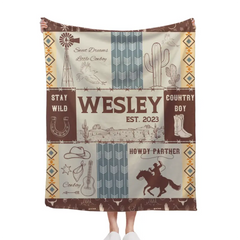 Free shipping✈️Western Kids Name Custom Cowboy Blanket, Customized 1st Birthday Gift