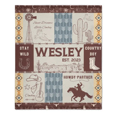 Free shipping✈️Western Kids Name Custom Cowboy Blanket, Customized 1st Birthday Gift