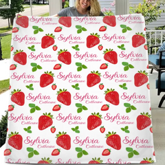 Free shipping✈️Strawberry Name Customized Blanket Gift for Girls