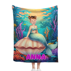 Free shipping✈️Name Customized Blanket Mermaid Princess Blanket Gifts for Girls