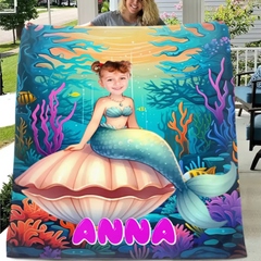 Free shipping✈️Name Customized Blanket Mermaid Princess Blanket Gifts for Girls