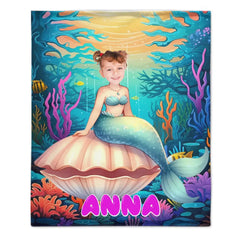 Free shipping✈️Name Customized Blanket Mermaid Princess Blanket Gifts for Girls