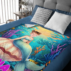 Free shipping✈️Name Customized Blanket Mermaid Princess Blanket Gifts for Girls