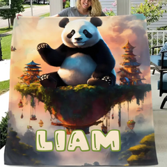 Free shipping✈️Personalized Cute Panda Custom Name Blanket, Birthday Gifts for Kids, Babies and Toddlers