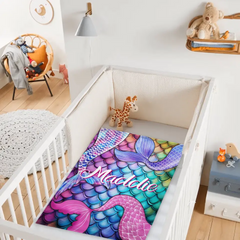 Free shipping✈️Mermaid Themed Customized Name Blanket Birthday Gift for Toddler