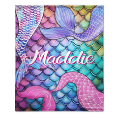 Free shipping✈️Mermaid Themed Customized Name Blanket Birthday Gift for Toddler