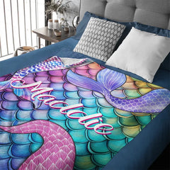 Free shipping✈️Mermaid Themed Customized Name Blanket Birthday Gift for Toddler