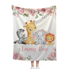 Free shipping✈️Name Customized Baby Blanket Girl Boy Flower Animal Pattern Baby Plush Blanket New Baby New Mom Gift