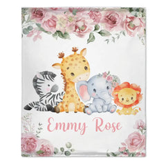 Free shipping✈️Name Customized Baby Blanket Girl Boy Flower Animal Pattern Baby Plush Blanket New Baby New Mom Gift