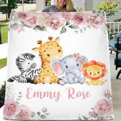 Free shipping✈️Name Customized Baby Blanket Girl Boy Flower Animal Pattern Baby Plush Blanket New Baby New Mom Gift