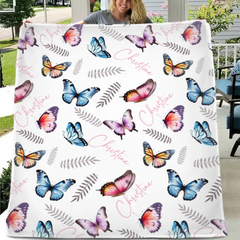 Free shipping✈️Butterflies Baby Blanket, Personalized Name Blanket Gift