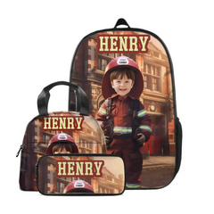 Custom Kids Backpacks with Photo Name, Personalized Boys Firefighter Backpacks, Custom Boys Firefighter Gifts