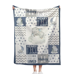 Sleeping Elephant Star Name Customized Baby Blanket