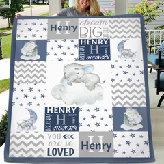 Sleeping Elephant Star Name Customized Baby Blanket