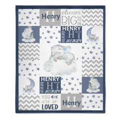 Sleeping Elephant Star Name Customized Baby Blanket