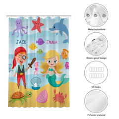 Sea Animals Brother Sister Mermaid Pirate Names Shower Curtain Bathroom Decoration