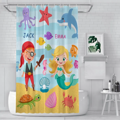 Sea Animals Brother Sister Mermaid Pirate Names Shower Curtain Bathroom Decoration