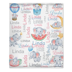 Cute Little Elephant Children's Name Customized Blanket Birthday Gift Christmas Gift