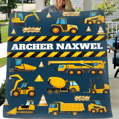 Construction Site Excavator Name Customized Baby Blankets