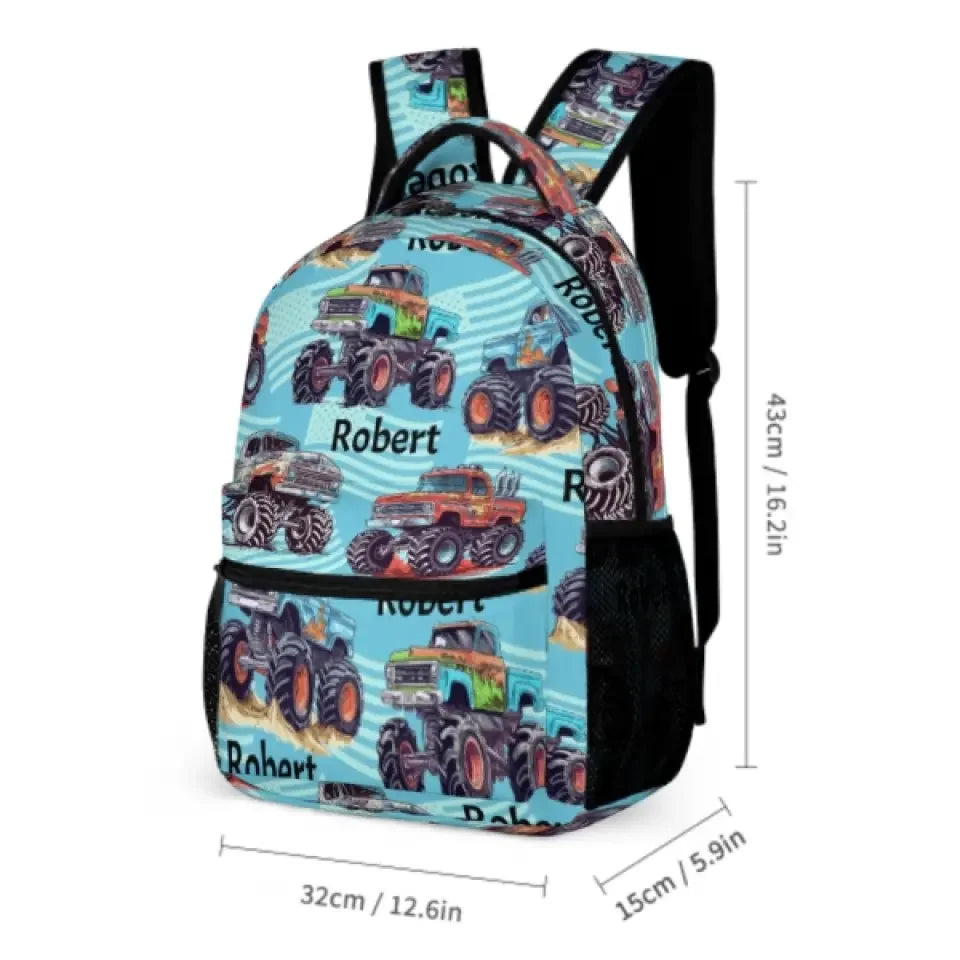 Name Customized Big Gear Wheels Truck Backpack, Kids School Season Gift - Joliny