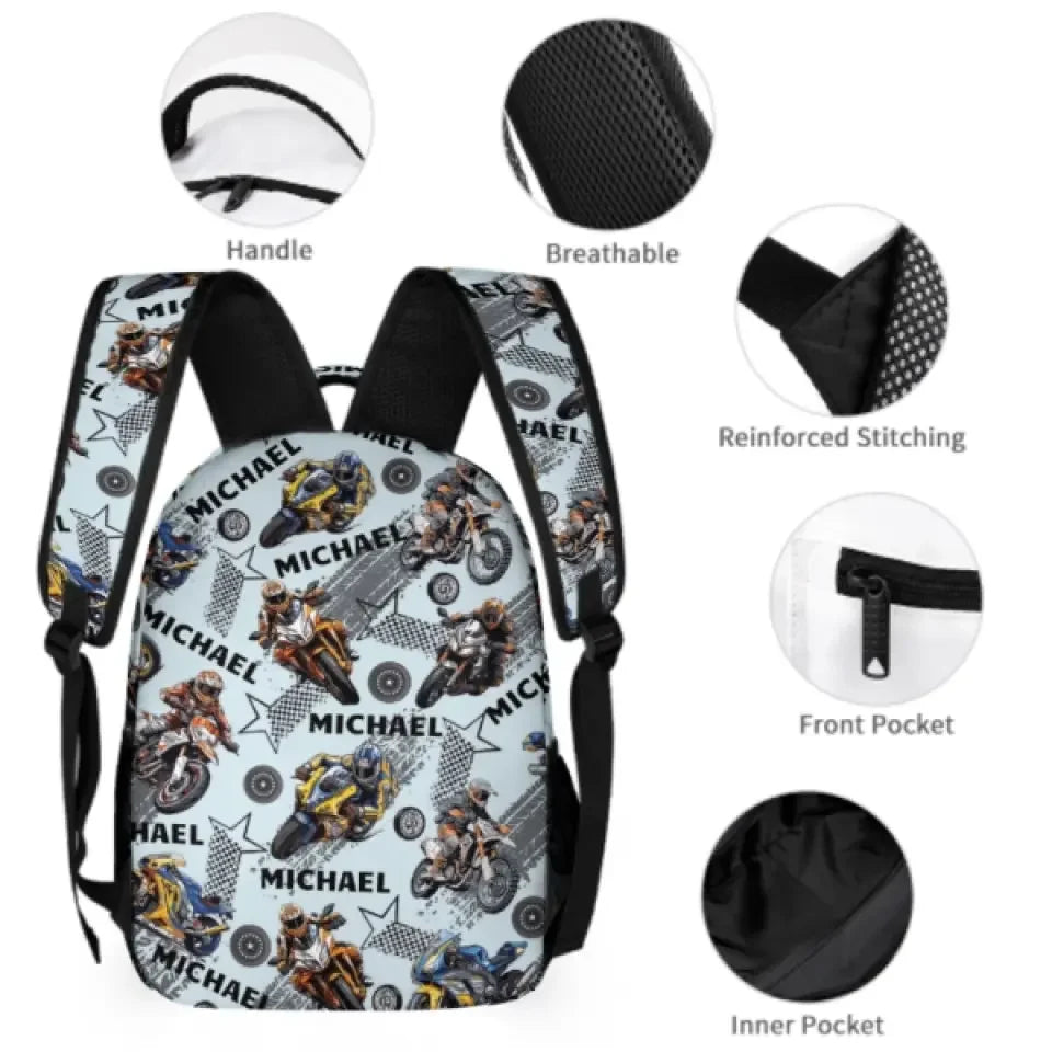 Name Customized Kids Backpacks Motocross Motorcycle Themed Backpacks - Joliny