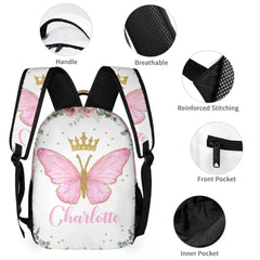 Personalized Custom Baby Girl Backpack - Baby Girl Name Butterfly Receiving Backpack